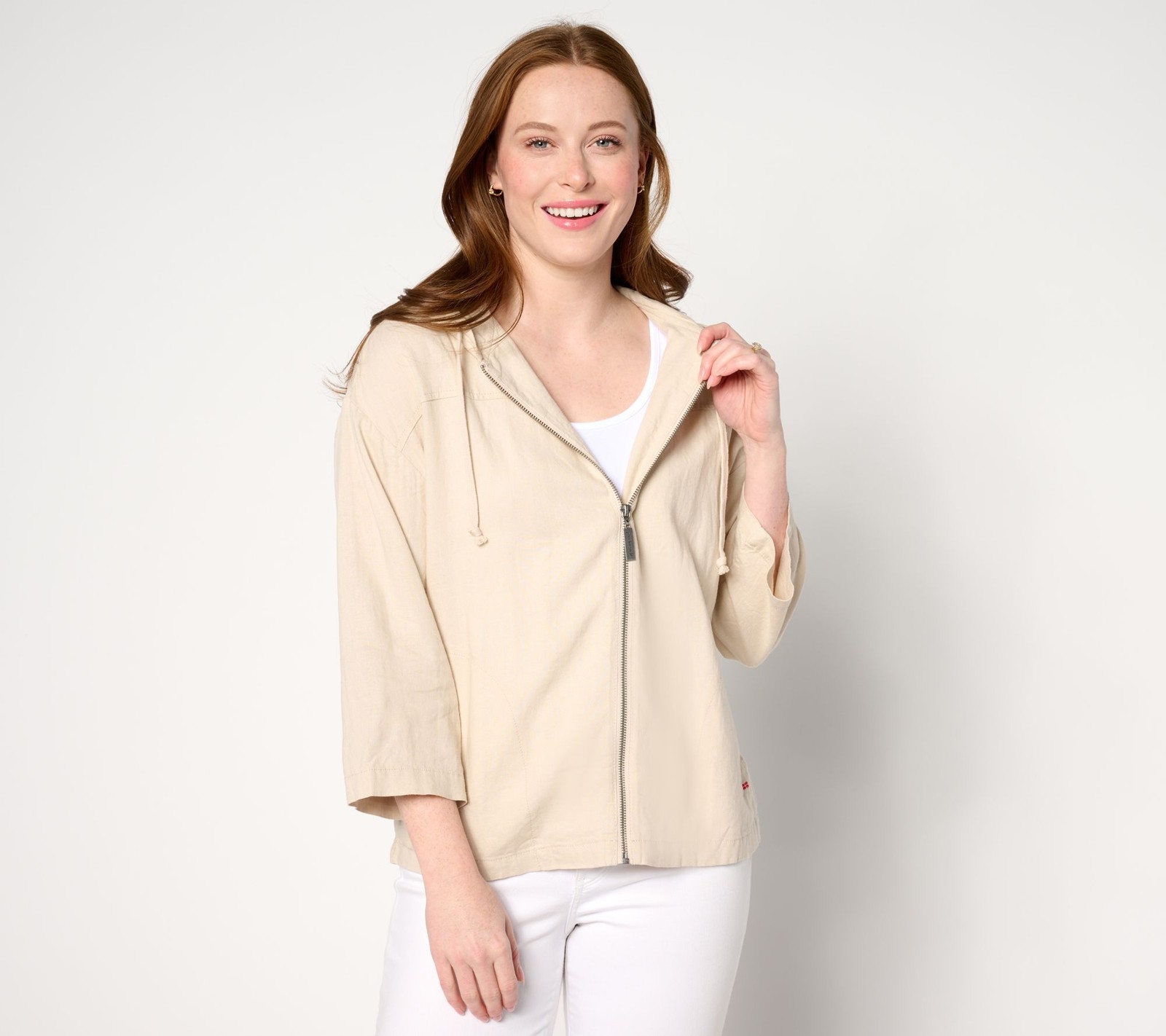 Peace Love World Women's Plus Sz Jacket 1X Boheme Zip-Front Hooded White A647732