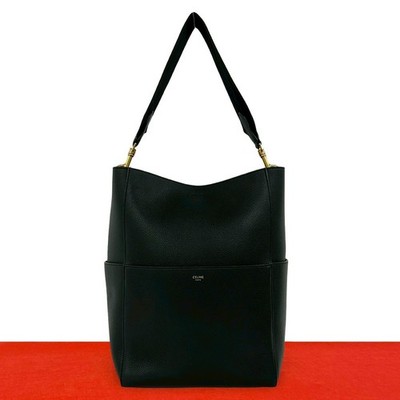 CELINE Sangle Bucket Logo Schultertasche Leder schwarz 32414