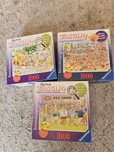 (3) Ravensburger WASGIJ? 1000-Piece Puzzles Lot - High Tide, Camping, Dog Show