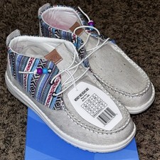 Hey Dude Wendy Mid Boho Mix Baja Grey Canvas Loafers Slip On Women  s Size 8
