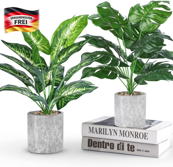Kunstpflanzen Set 2 StüCk FüR Wohnzimmer BüRo Dekoration Langlebig GrüN-image