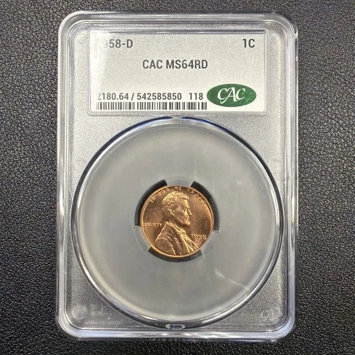 CAC Graded MS64 1958-D Lincoln Wheat Cent
