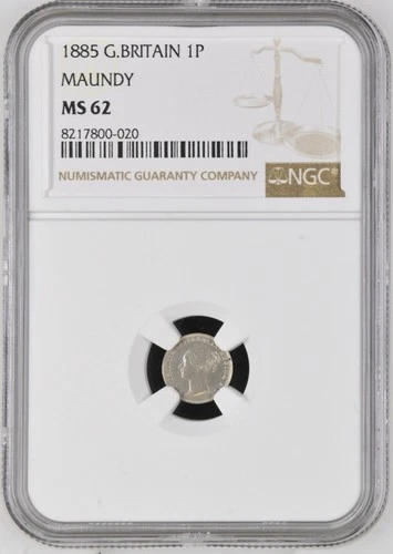 1885 Great Britain Queen Victoria 1 Penny Silver Coins Maundy Graded NGC MS 62