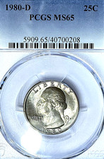 1980-D WASHINGTON QUARTER (PROOF LIKE) / PCGS MS65 / HARD TO FIND / VERY RARE