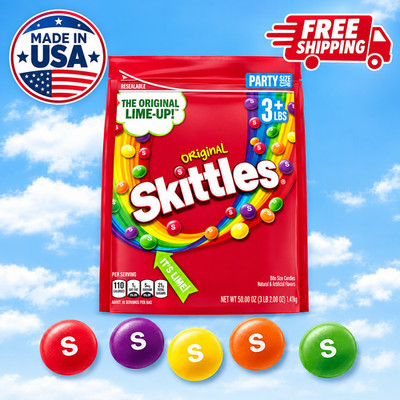 SKITTLES Original Chewy Candy Party Size 50 oz Bag   Rainbow Fruit Flavored Cand