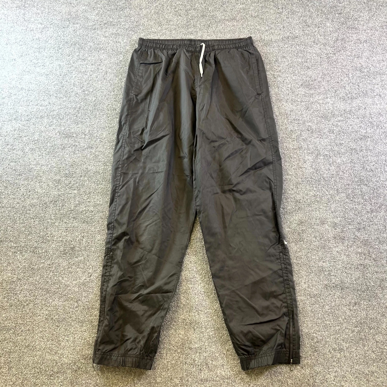 Vintage Nike Track Pants Men's Medium Black Swoosh Logo Ankle Zip Performance