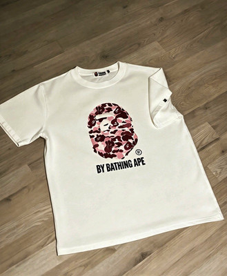 A Bathing Ape Herren T-Shirt M Weiß Kurzarm Rundhals Logo-Print Streetwear