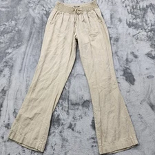 Rewash Pants Womens L Tan Khaki Linen Blend Pull On Wide Leg Casual Pockets