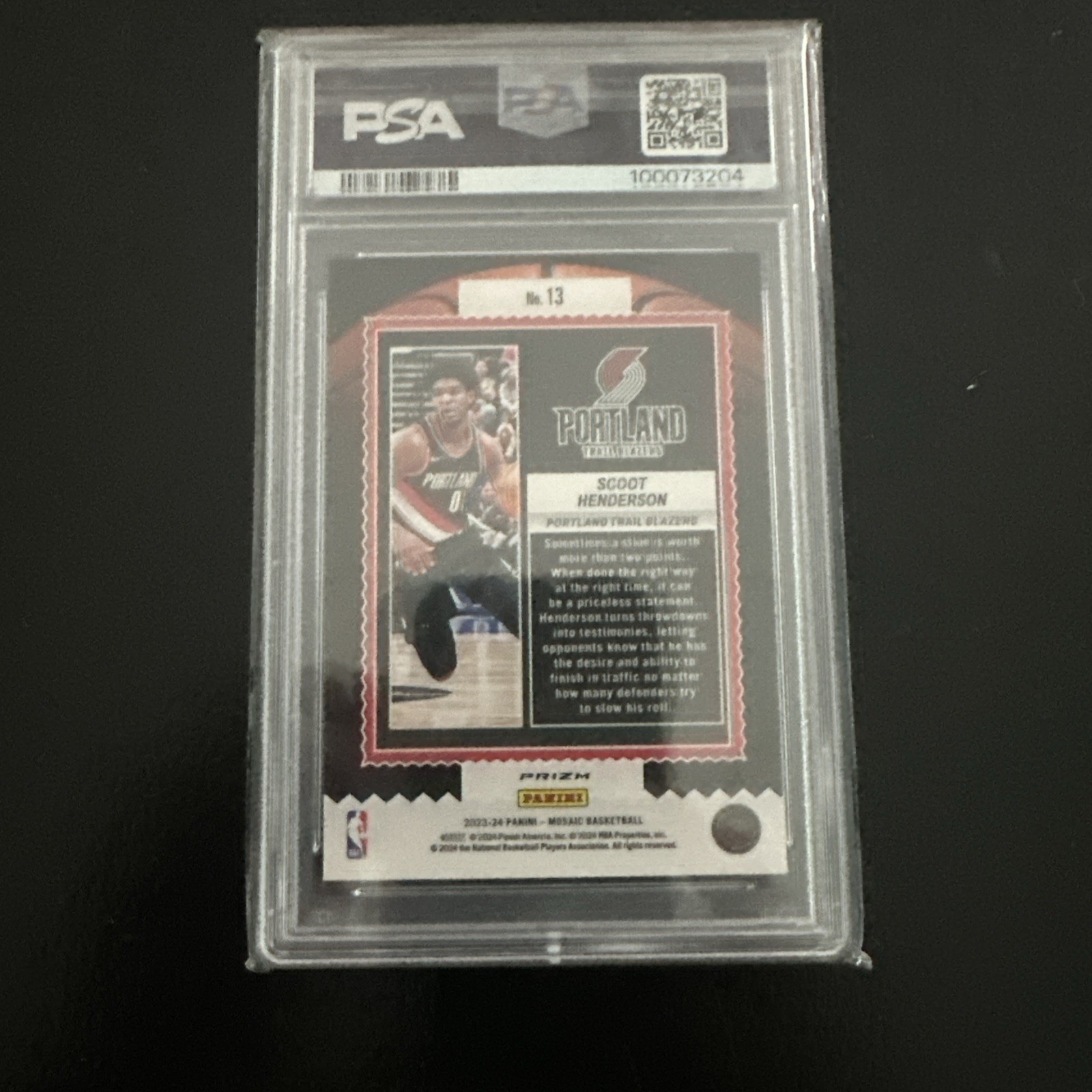 2023 Mosaic Scoot Henderson #13 PSA  10 Blazers Basketball RC JAM MASTERS Mosaic view 3