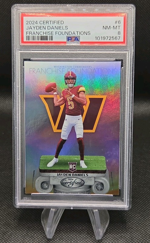 2024 Panini Certified Franchise Foundations JAYDEN DANIELS RC PSA 8- Commanders