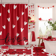 Valentine's Day Bathroom Shower Curtain Set with Rugs and Accessories
