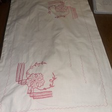 White Cotton Pink Embroidered Vintage Pillowcase As Seen