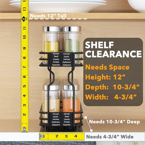 SpaceAid Pull Out Spice Rack Organizer for 4.5"W, 2-Tier, Black, Black - Picture 5 of 7