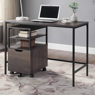 Contempo 42'' Wide Ozark Ash Metal Office Desk