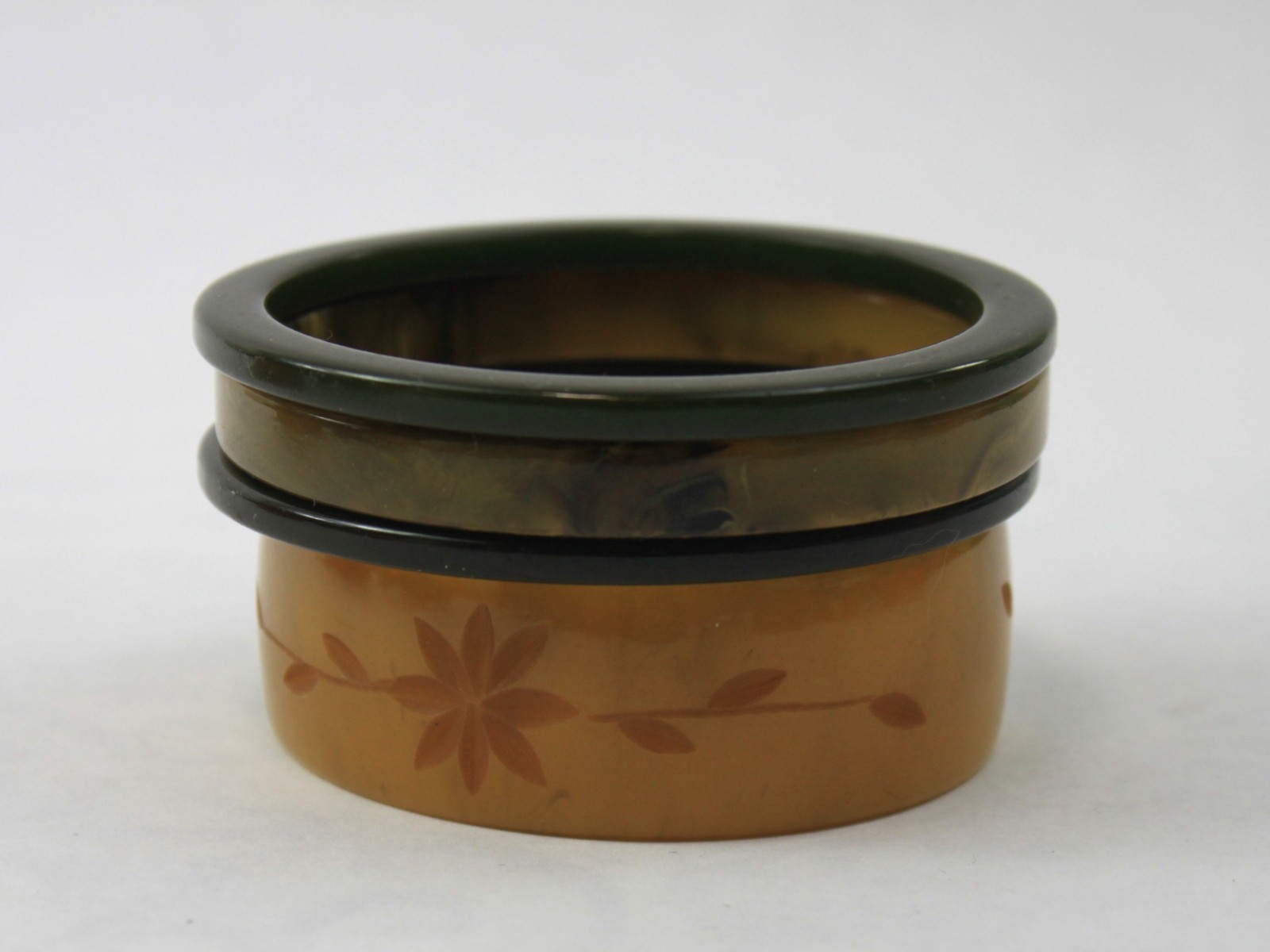 Bakelite Bangle Stack Set Spinach Swirl Mississip… - image 3