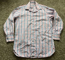 Turnbull Asser Shirt Mens 16-41cm Button Up Pink Blue Plaid Long Sleeve England