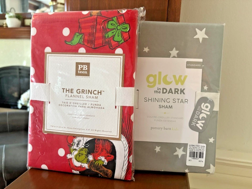 Pottery Barn GRINCH SHAM STAR Christmas Holiday Dr Seuss MAX kids school SET , - Image 4 of 4