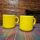 2 Vintage Milk Glass Yellow Stack Mugs Unbranded No. 42 And 12 Stamped