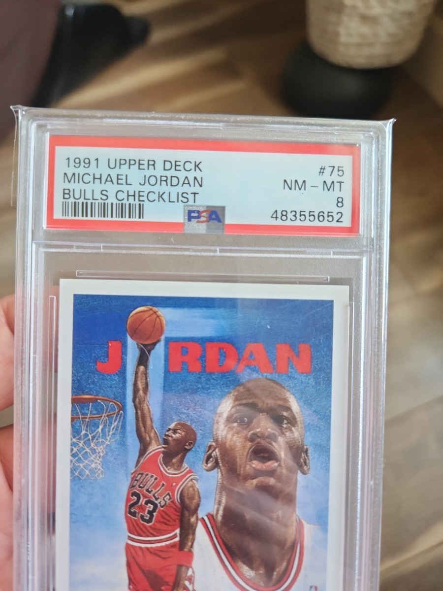 Michael Jordan 1991 Upper Deck #75 HOF Bulls Checklist PSA 8 NM-MT 