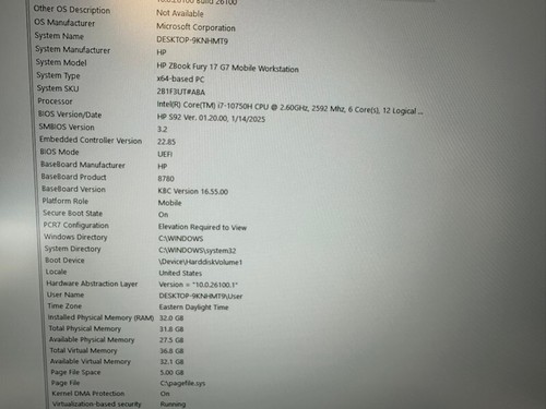 Hp ZBook Fury 17 G7 17.3" i7-10750H @ 2.60GHz 32GB Ram 512GB SSD 11 Pro - Picture 3 of 19