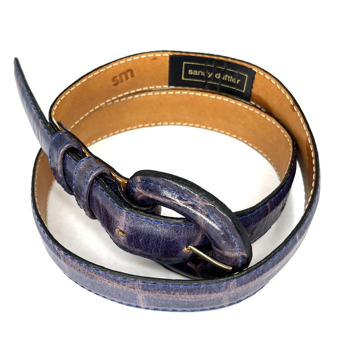 Sandy Duftler Belt S Leather Indigo Blue Croc Embossed 25-29  display picture 1