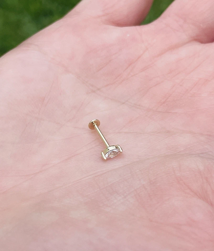 Marquee Natural Diamond Push-In 14K Gold 18G Labret Ear Tragus Stud - Image 2 of 4