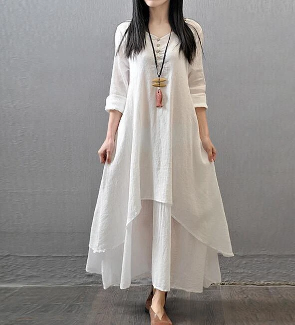 Women Boho Long Loose Casual Spring Summer Dress Cotton Linen Clothing Plus | eBay