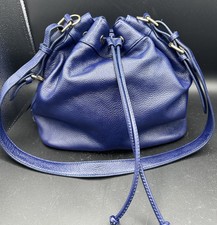 Ora Delphine Claire Drawstring Bucket Purse Handbag Blue Pebble Genuine Leather