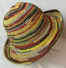 Betmar Multicolored Stripe Straw Raffia Paper Sun Hat Crochet Fedora