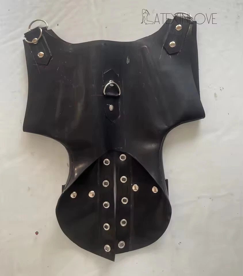 Black 1mm Latex Neck Corset Collar Fetish Stell Boned with Back Lace D-ring - Image 4 of 4