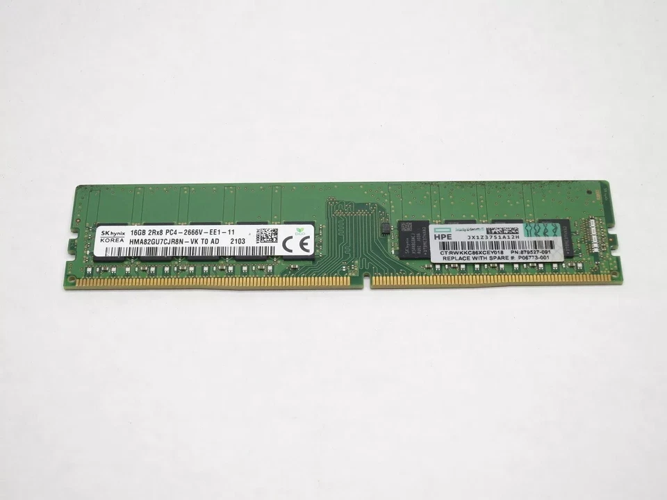HPE 879507-B21 879527-091 2RX8 16GB DDR4 PC4-2666V Unbuffered UDIMM ECC Memory- - Image 2 of 3