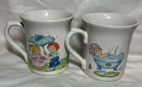 Two Vintage Cabbage Patch Kids Ceramic Coffee Mug Cup 1984 Great Condition
