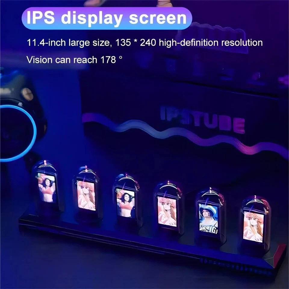 RGB Nixie IPS Tube Clock LED Pictures Glows Color Screen DIY Digital Desk Gaming - Image 3 of 4