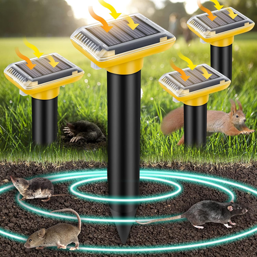 Solar Mole Repellent, Ultrasonic Gopher Repeller Outdoor, Solar Powered Waterpro
