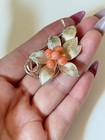 Vtg Estate Brooch Pin Angel Skin Pink Coral Beaded Natural Rare Flower Silver