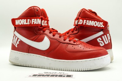 NIKE AIR FORCE 1 HIGH USED SIZE 12 SUPREME WORLD FAMOUS RED WHITE 698696  610 | eBay