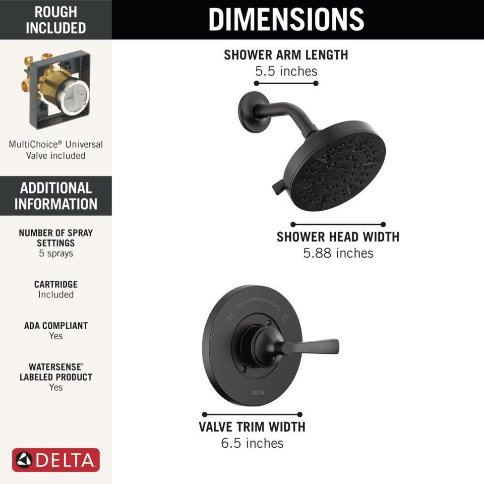 Delta Faryn 1 mango 5 rociadores grifo de ducha negro mate certificado restaurado Foto 2 de 4