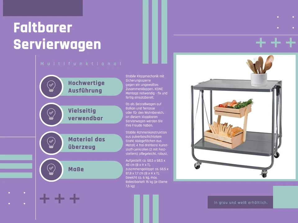 Küchenwagen Servierwagen mit 2 Metall Ablagen Teewagen Barwagen klappbar B-Ware - Bild 2 von 4