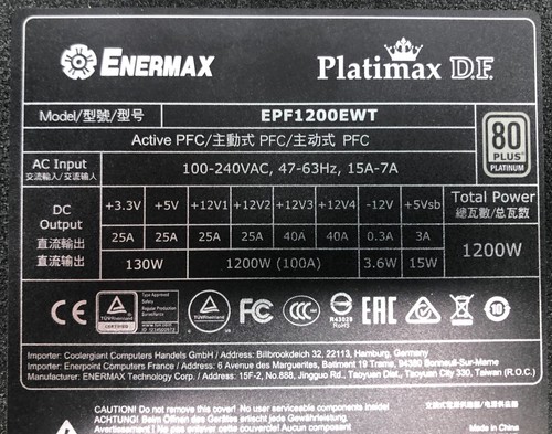 ENERMAX Platimax EPF1200EWT D.F. 1200W Full Modular Power Supply - Afbeelding 5 van 16