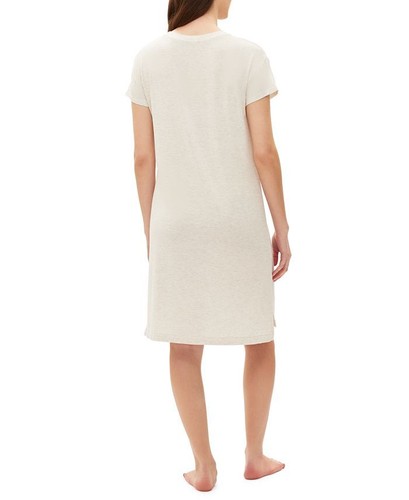 GAP Womens Short-Sleeve Striped Dorm Nightgown, Oatmeal, L - Picture 3 of 4