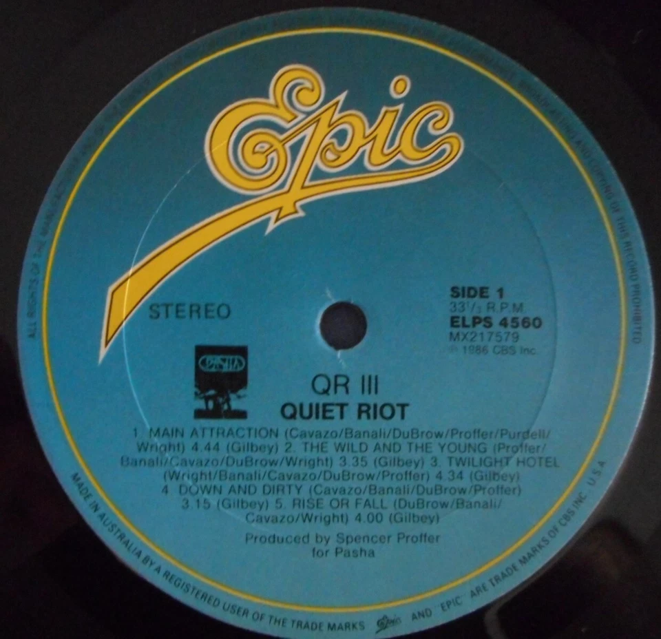 QUIET RIOT QR III LP Original EPIC AUSTRALIA NM! - Image 3 of 3