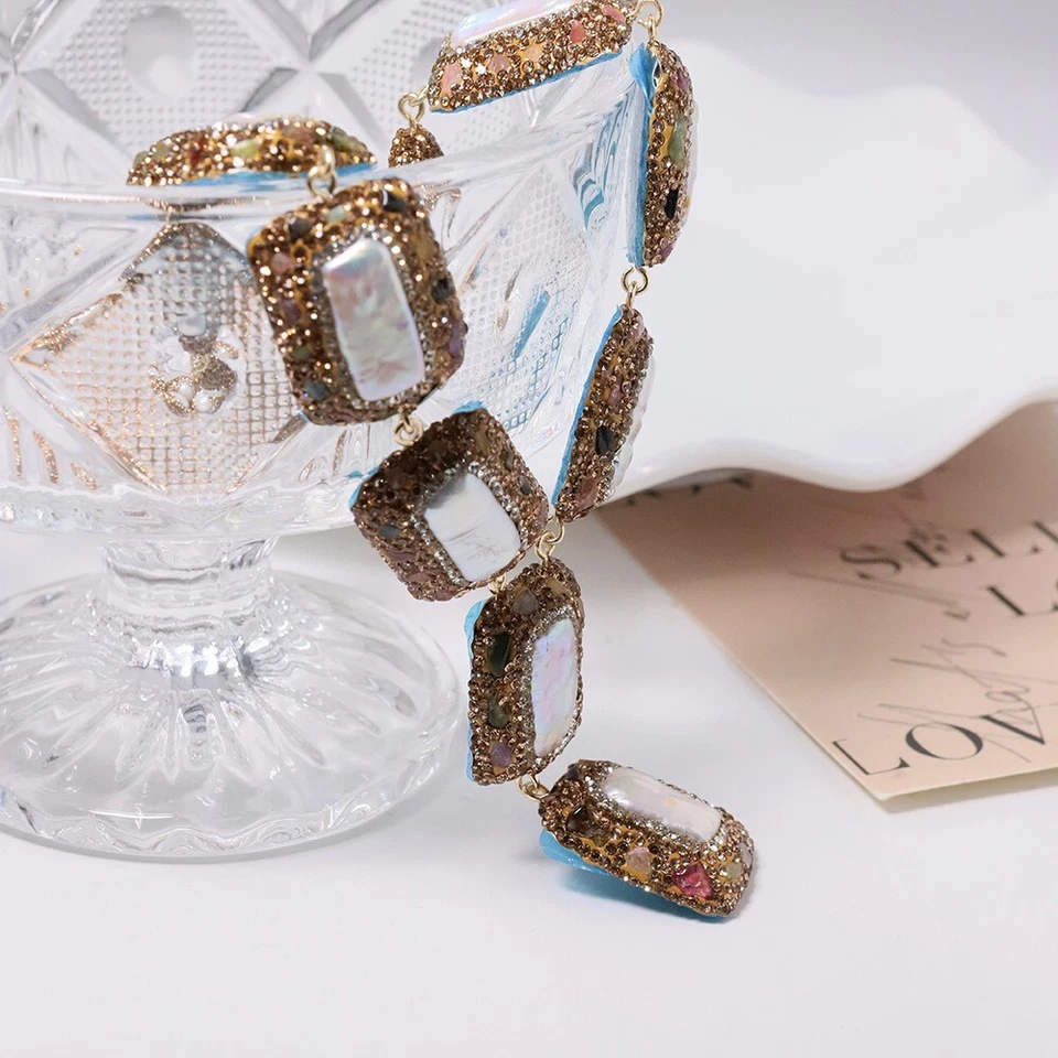 L17 vergoldete Halskette mit Barockperlen und Turmalin - Bild 2 von 4