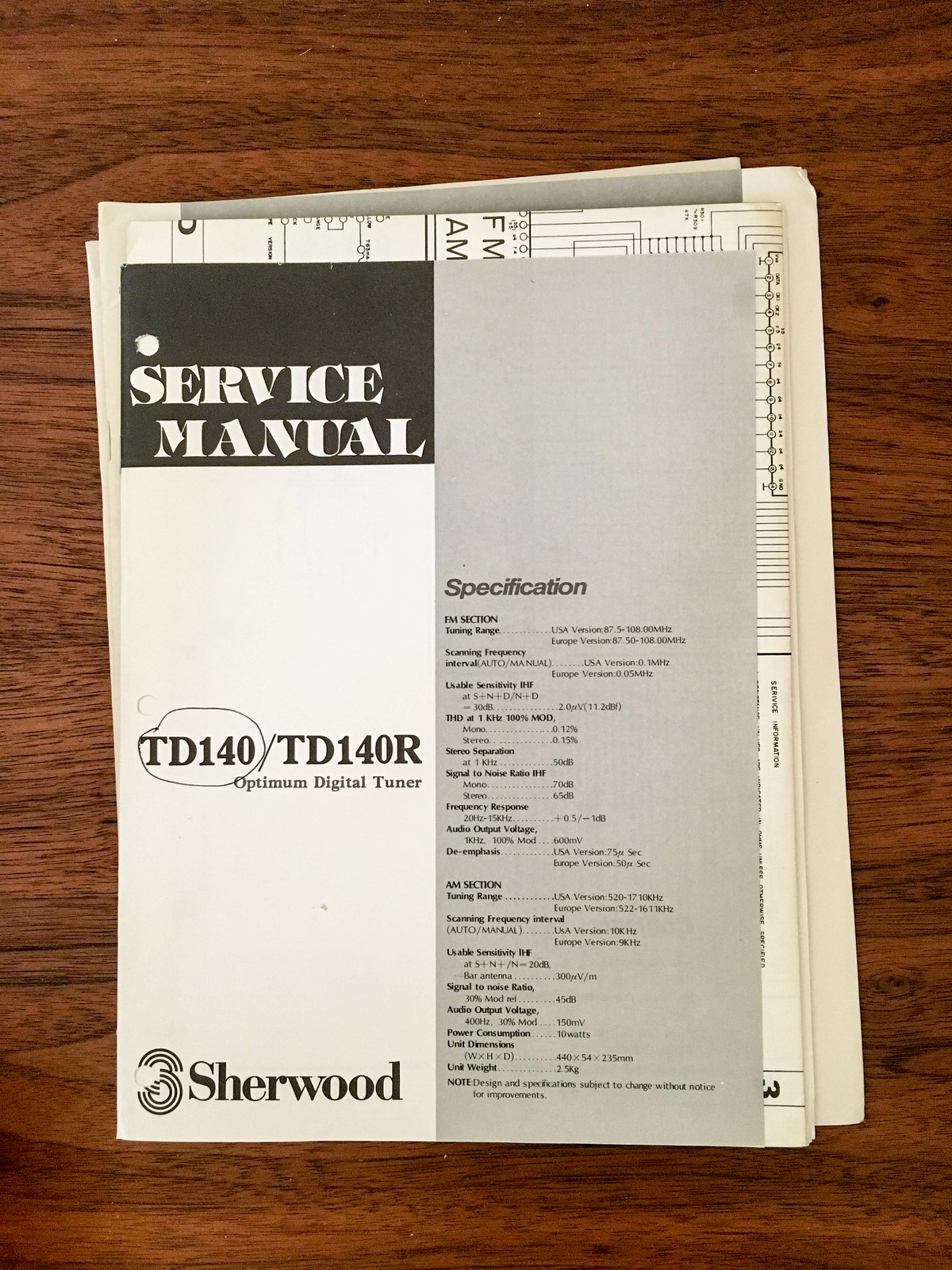 Sherwood TD-140 TD-140R Tuner Service Manual *Original*