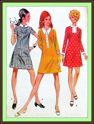MOD Dress 3 Versions 3 Collar Styles RARE McCall's 9655 Vtg 1968 Sewing Pattern 