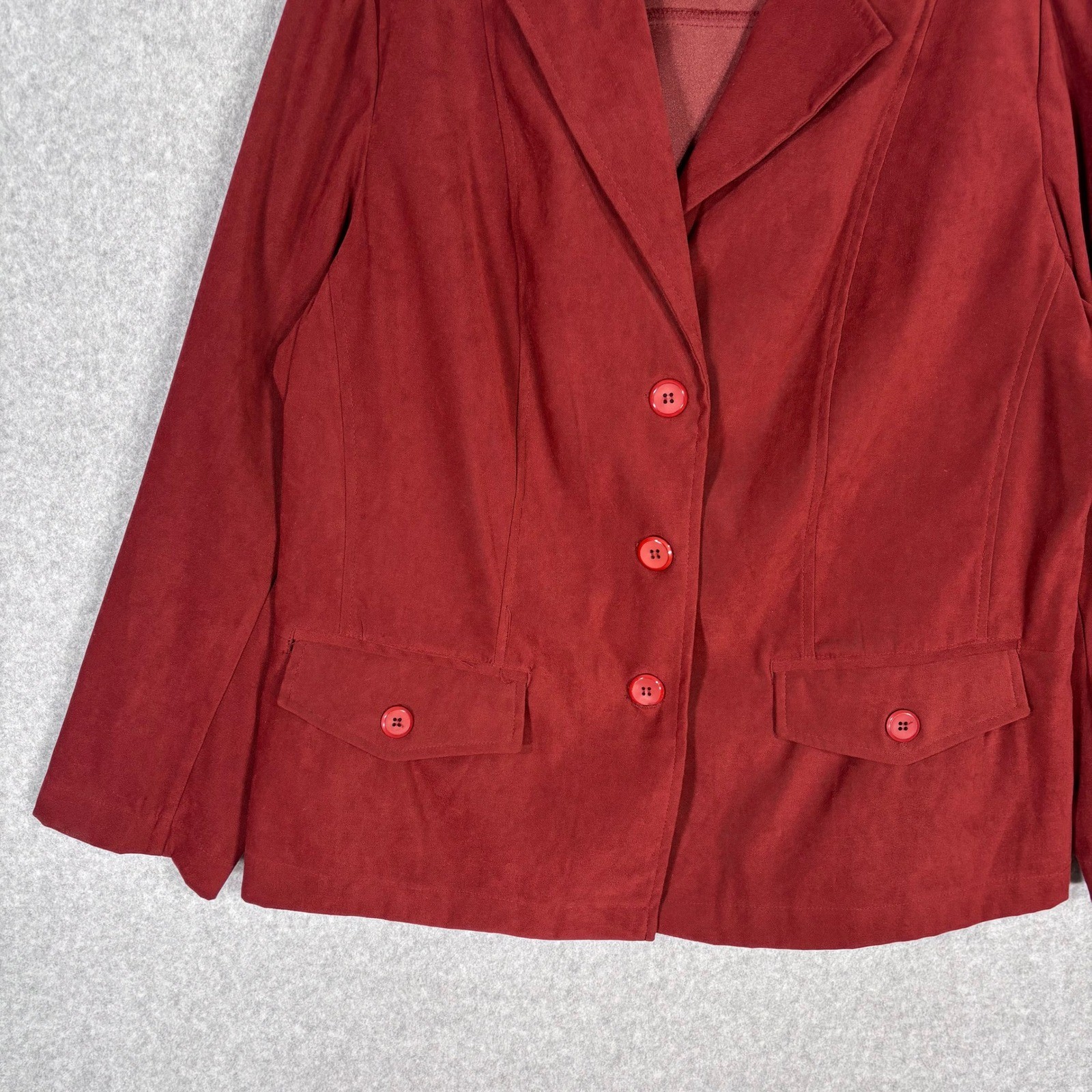 Notations Faux Suede Blazer 1X Burgundy Stretch Career Church Grandma Suit