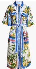 Farm Rio New Tropical Destination Tie Waist Linen Midi Shirt Dress Size XL NWOT