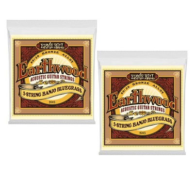 2 PACK Ernie Ball 2063 Earthwood Acoustic 80/20 bronze Banjo Strings 5-string bl