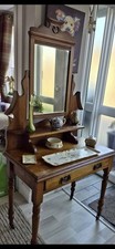 Antique Art Nouveau Pine Dressing Table. Origional Mirror And Castors