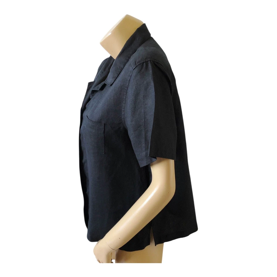 Camisa CARIBBEAN JOE Feminina Tamanho Pequeno PXL Linho Preto Manga Curta Botão Frontal - Imagem 2 de 4