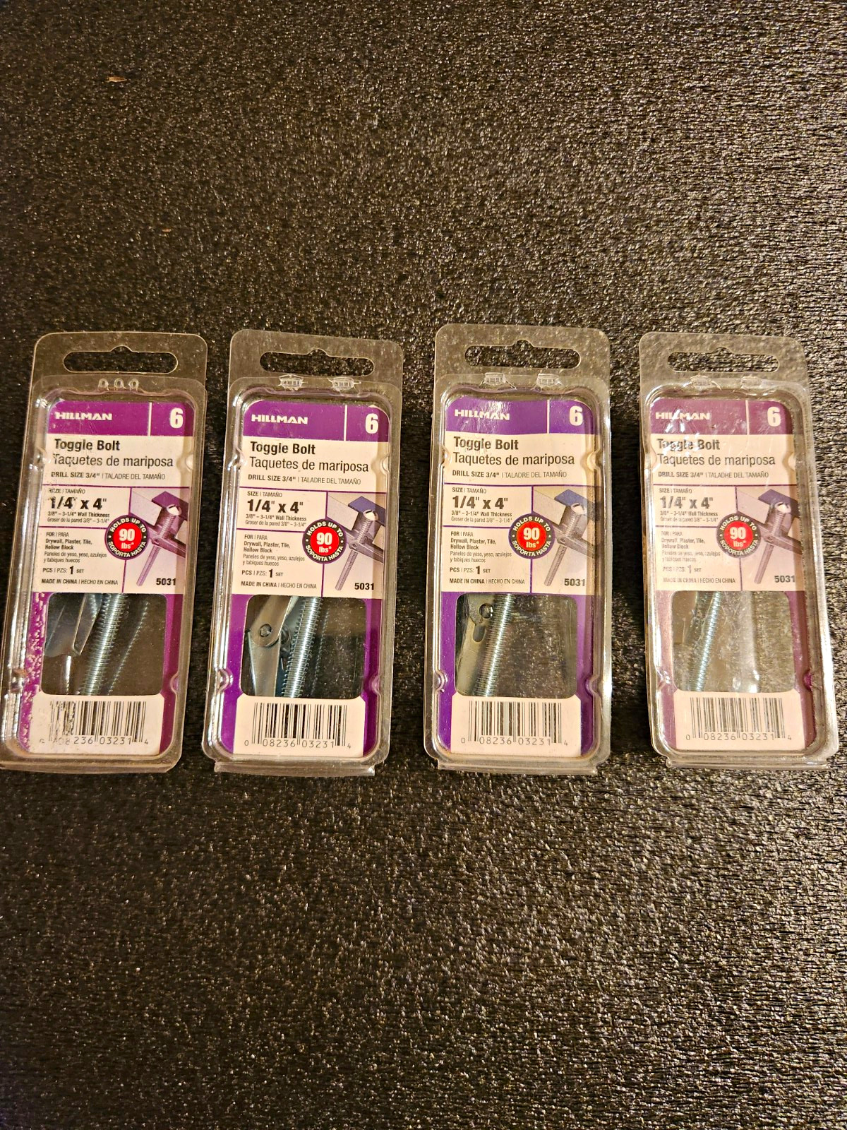 Hillman Toggle Bolts 1/4" x 4" Zinc Plated Round Head 4 Pieces 5031